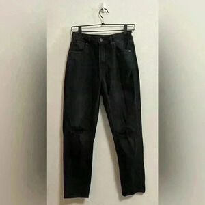 American Eagle‎ - Mom Jeans Black Comfort Stretch Distressed - Size 2 Short